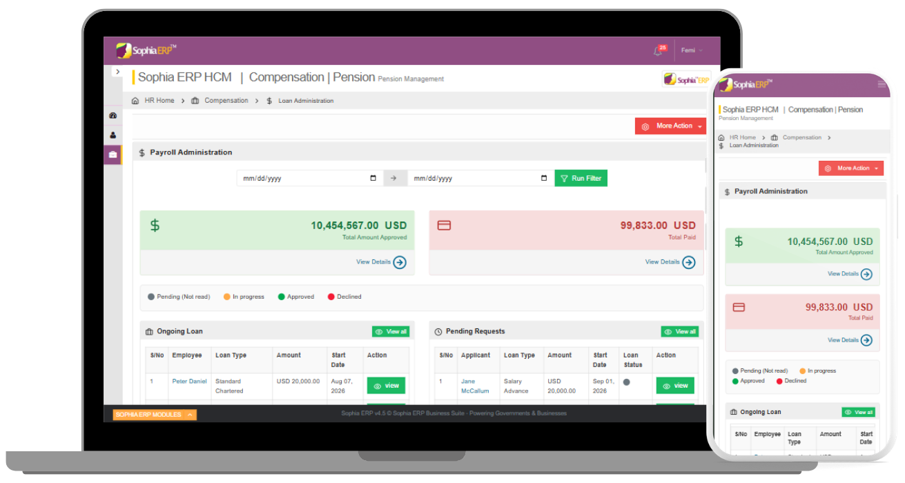 Payroll dashboard in Sophia HR